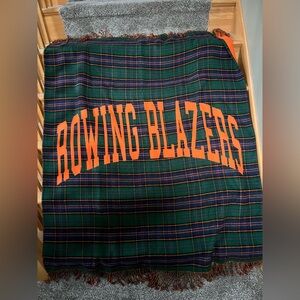 Rowing Blazers Preppy Plaid Throw Blanket Fleece Orange Green Blue 50 x 60”
